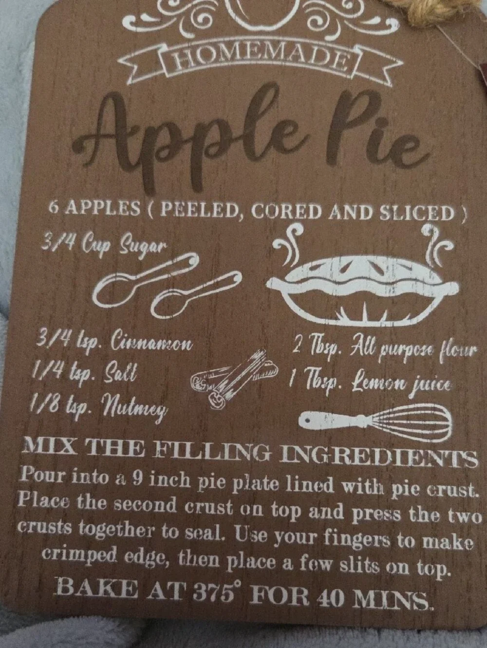 Homemade Apple Pie Wooden Serving/Chopping Board - Brown NWOT